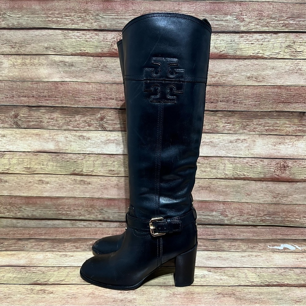 Tory Burch Black Leather Heeled Tall Boots